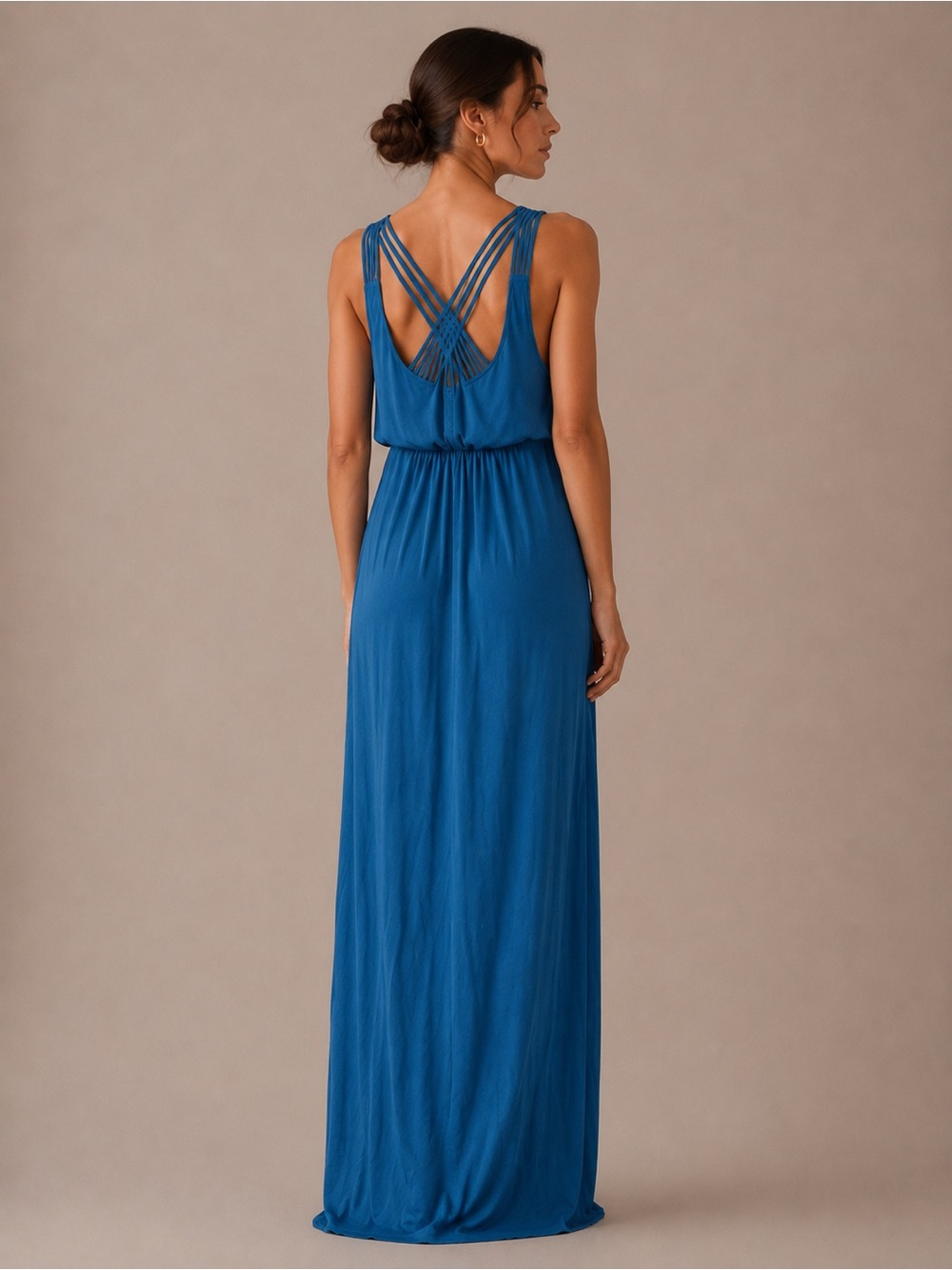 Calvin Klein Royal Blue Scoop-Neck Maxi Dress Crisscross Back Size Small - Picture 2 of 5